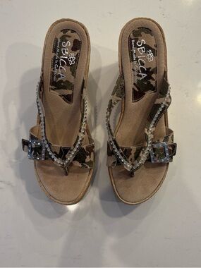 Sbicca Camo Beaded Wedge Sandals - Tan